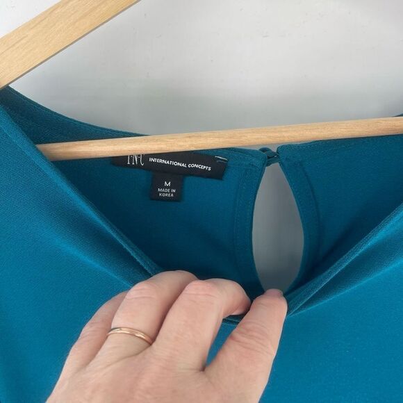 INC International Concepts Women's Ruffled Sleeve Top Shirt Stretch Blue Medium - Picture 5 of 10